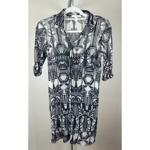 Anthropologie Weston Wear White Black Abstract Shift Mesh Mini Dress S